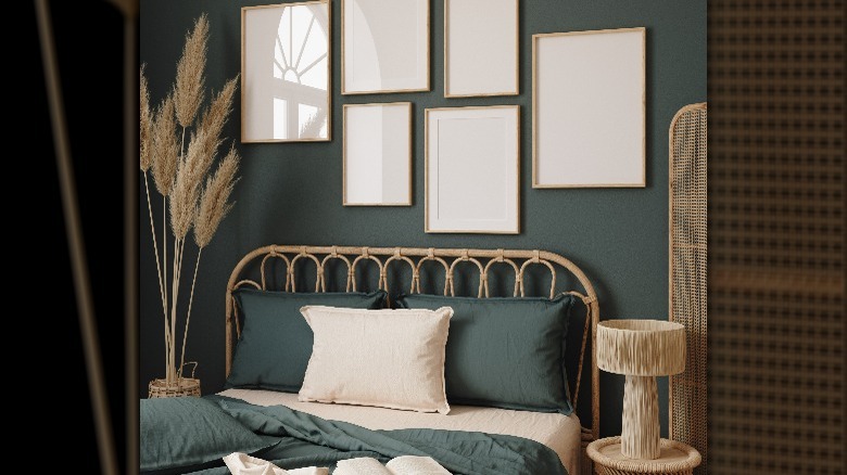 Understated boho teal bedroom