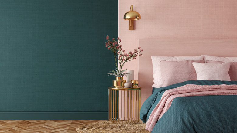 Split pink and teal walls