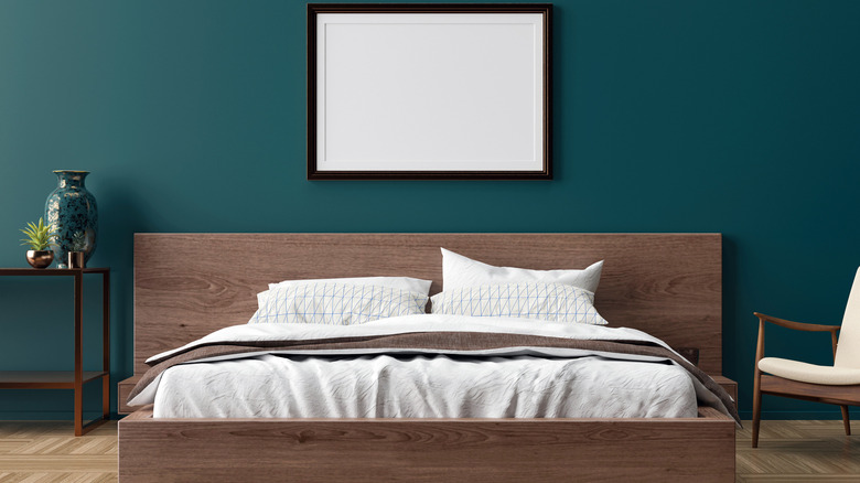 Teal and wood bedroom