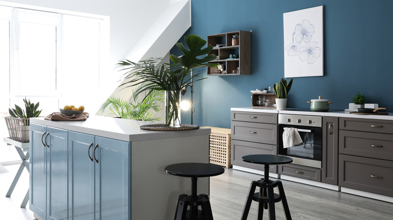 Blue and white kitchen