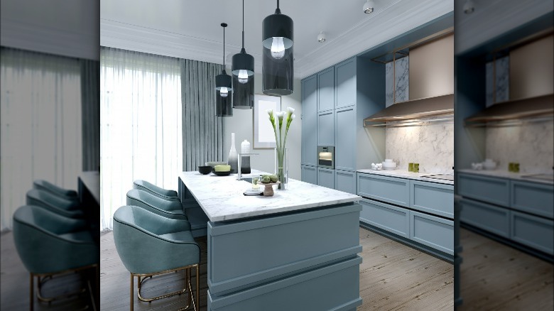 French blue and white kitchen