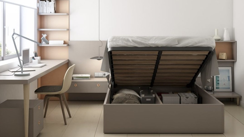 Lifted bed with storage