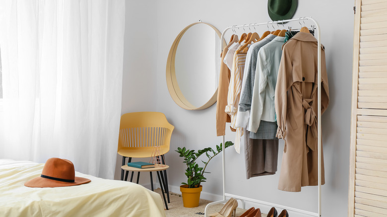 Clothing rack in bedroom