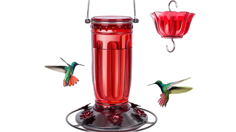 red hummingbird feeder