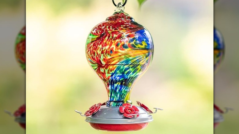 colorful glass hummingbird feeder