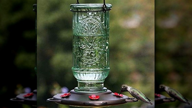 vintage glass bottle hummingbird feeder