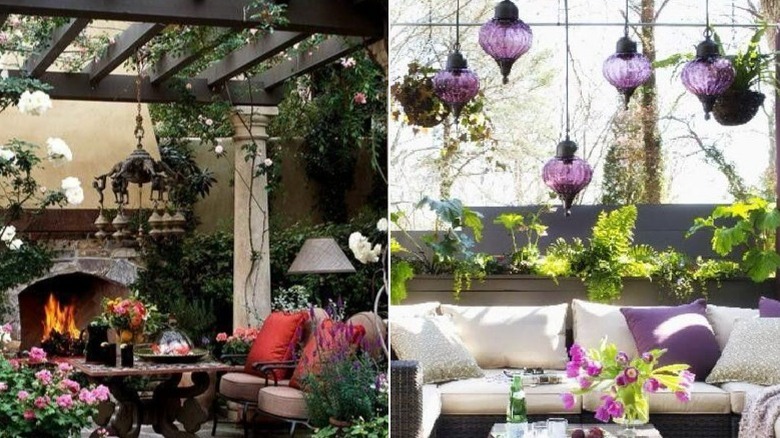 Decorative glass lanterns and chandeliers add glam