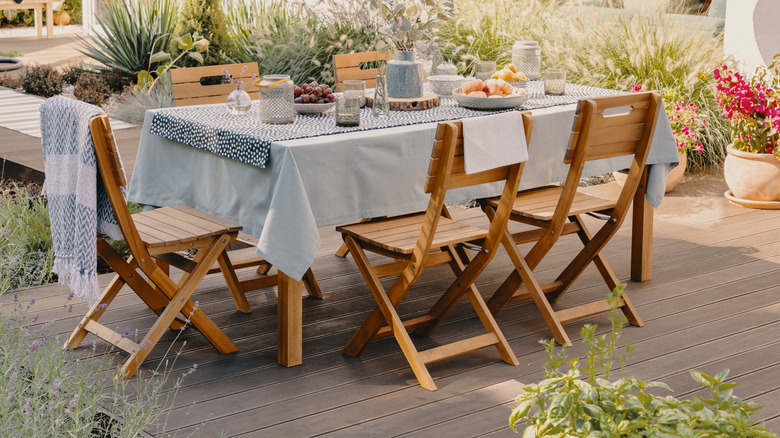 Wood table with tablecloth