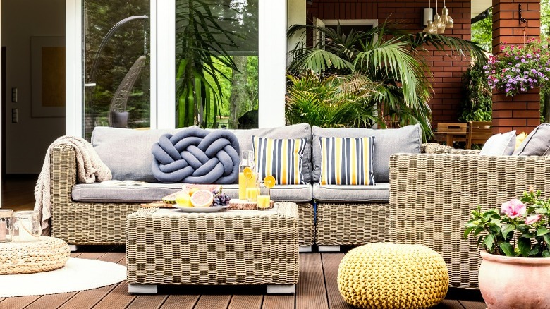 Rattan furniture with pillows