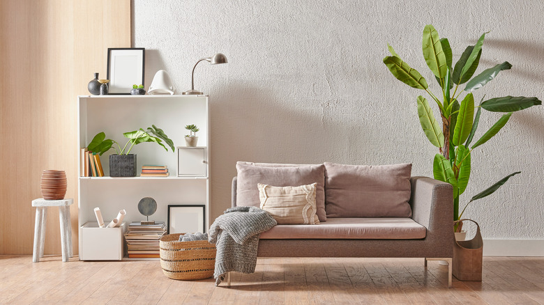 living room with bookshelf