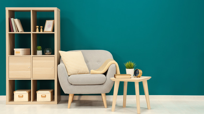 Bookshelf with photo boxes