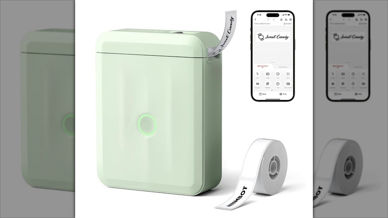 The Nimbot label maker is shown in mint green