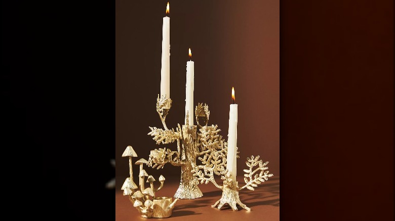 Gold plant candle holders