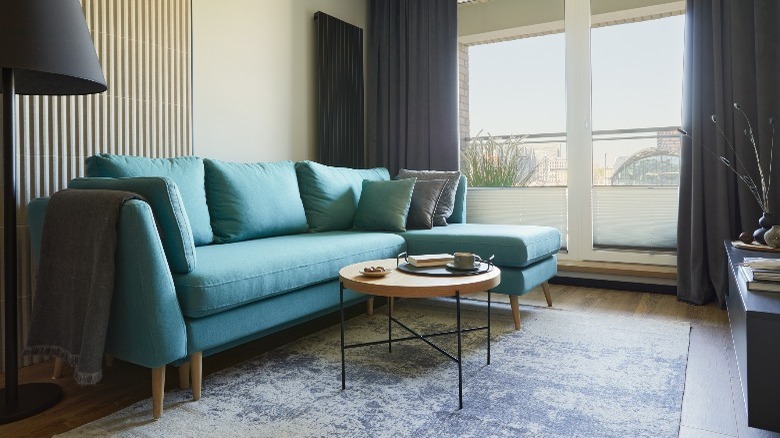 Teal modern sofa chaise