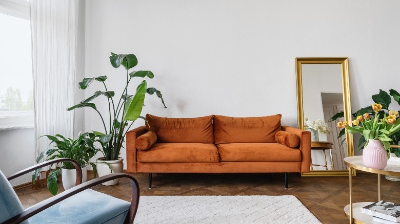 Rust sofa in living room