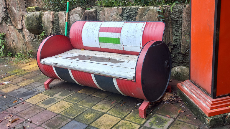 Garden furniture made from old metal drums.