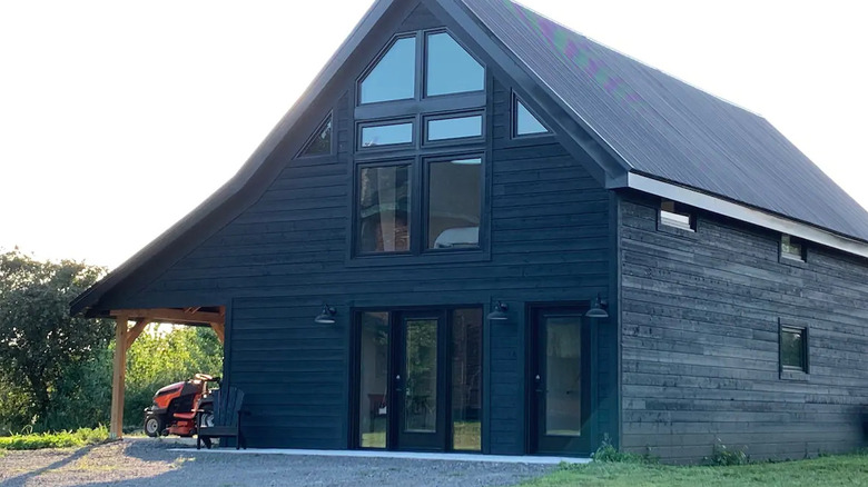 modern barn with black wood