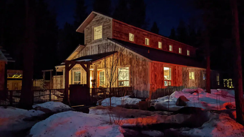 renovated barn with lights