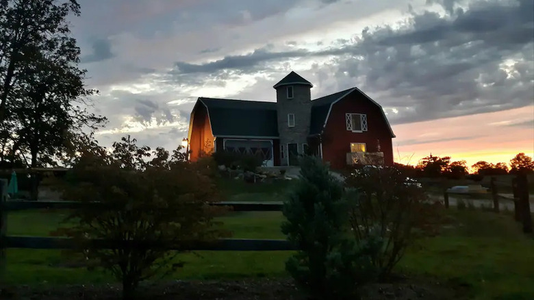 updated barn with glowing sky