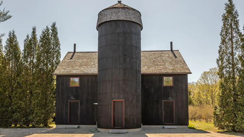 modern barn with a silo