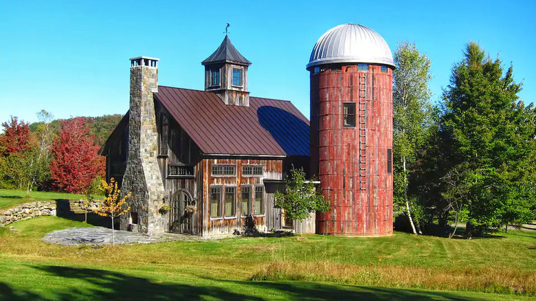 updated barn with a silo