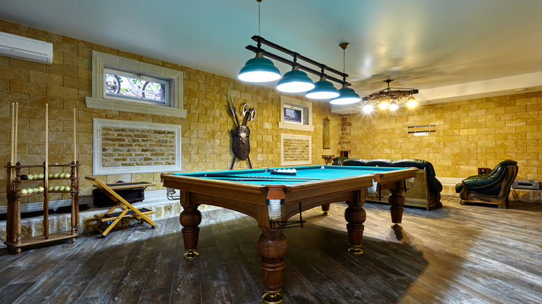 Basement with pool table 