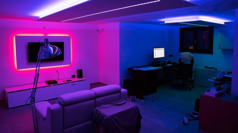 Entertainment room with multi-colored lights