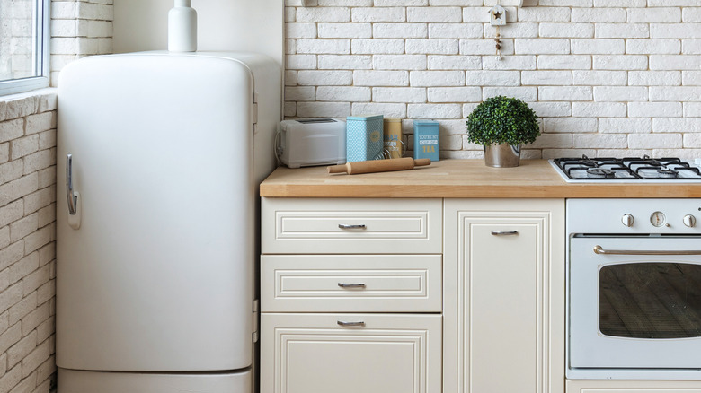 vintage refrigerator in modern kitchen