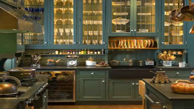 kitchen with glass cabinets