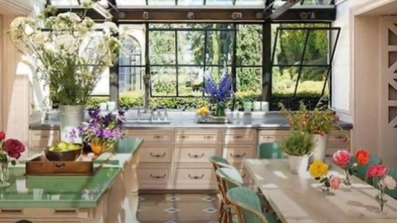 kitchen with cut flowers