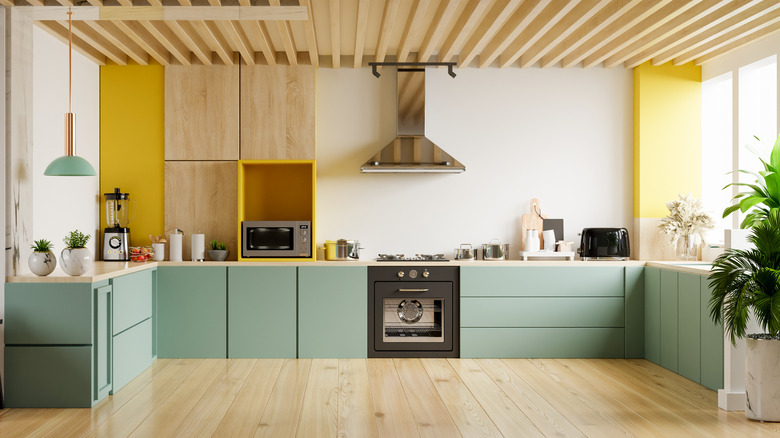 Kitchen with yellow accent walls