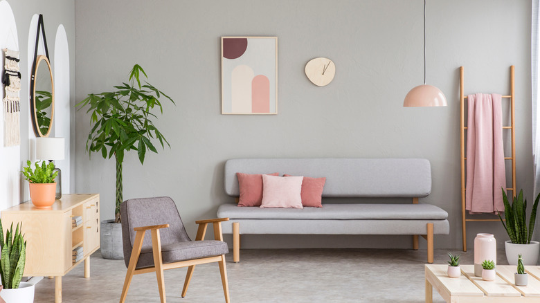 millennial pink accessories in living room