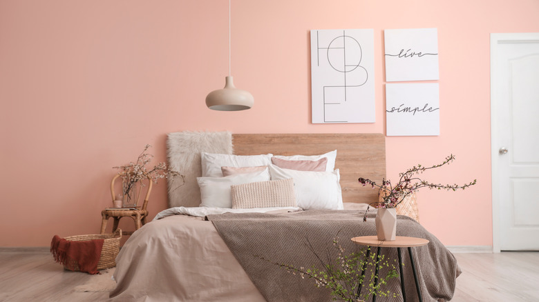 millennial pink on bedroom wall