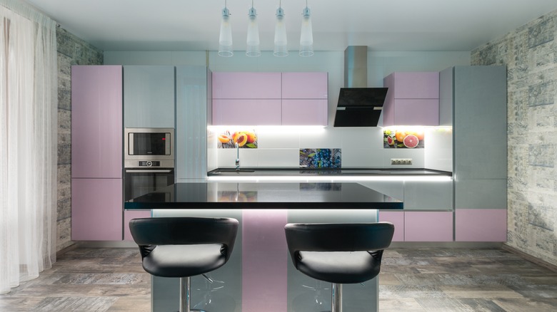 millennial pink fixtures in kitchen