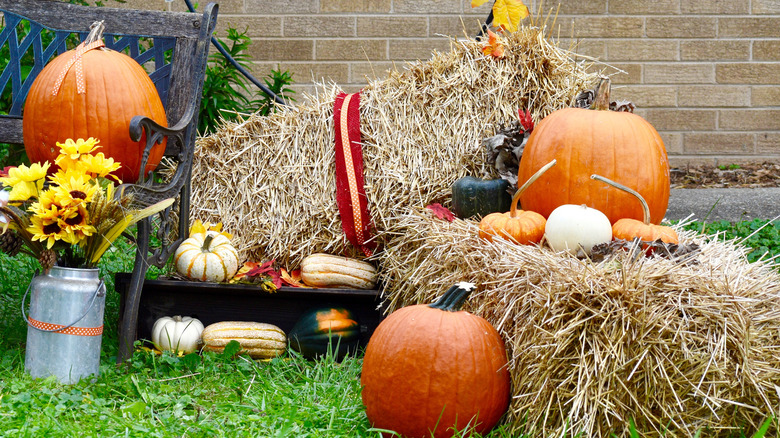 Hay bales in fall decor