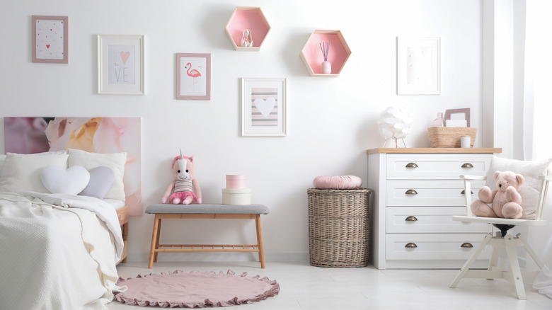 white and pink kids bedroom