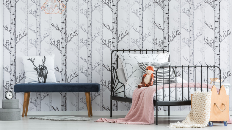 forest wallpaper in kids bedroom