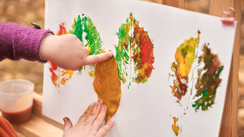 child's leaf painting