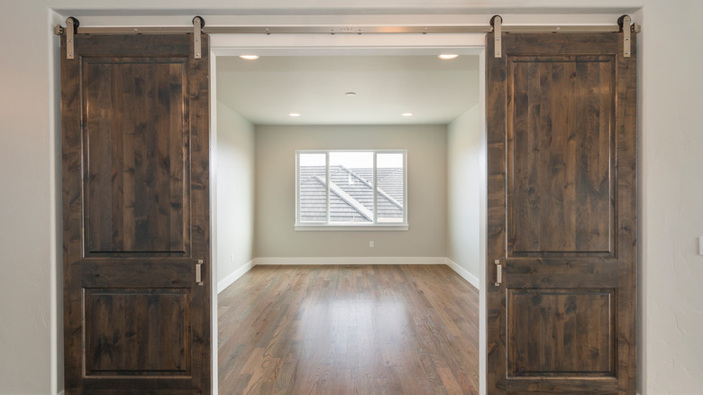 brown sliding barn doors