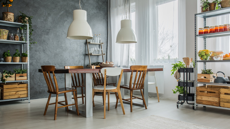 dining room with gray wall