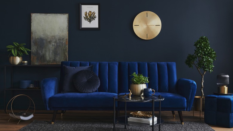 dark blue and gold room