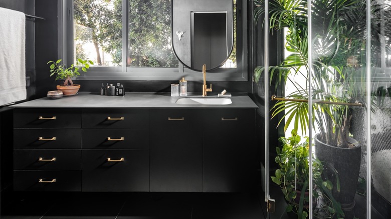 black vanity in bathroom