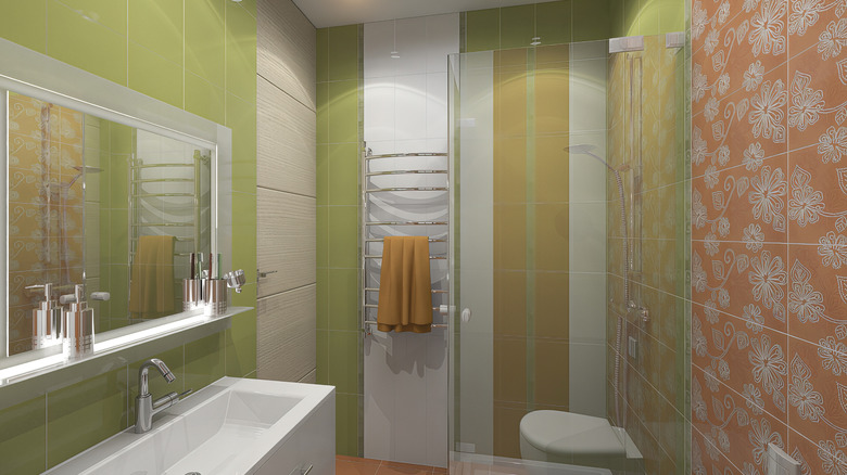 green and orange bathroom 