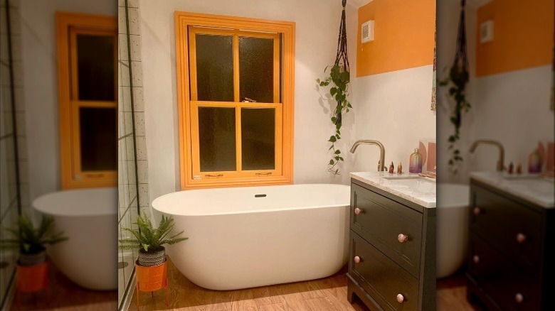 orange window in bathroom