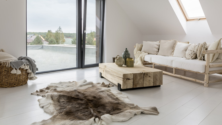 animal rug in white room