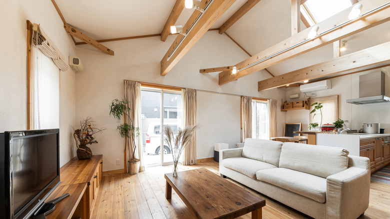 wooden beams on ceiling