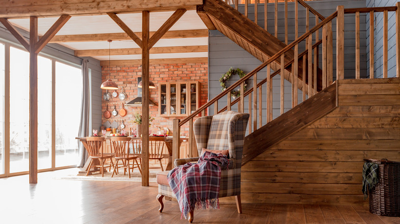 wooden beams in small home