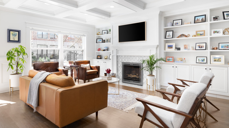 leather furniture in white room