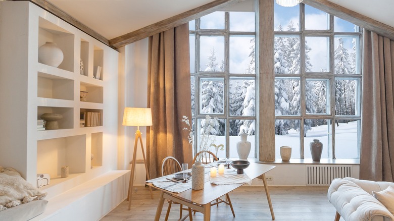 cozy white room with wood