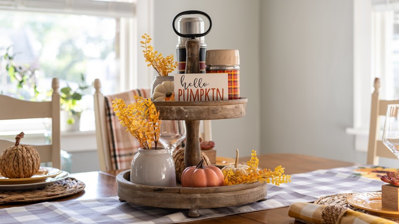 fall decorated lazy Susan